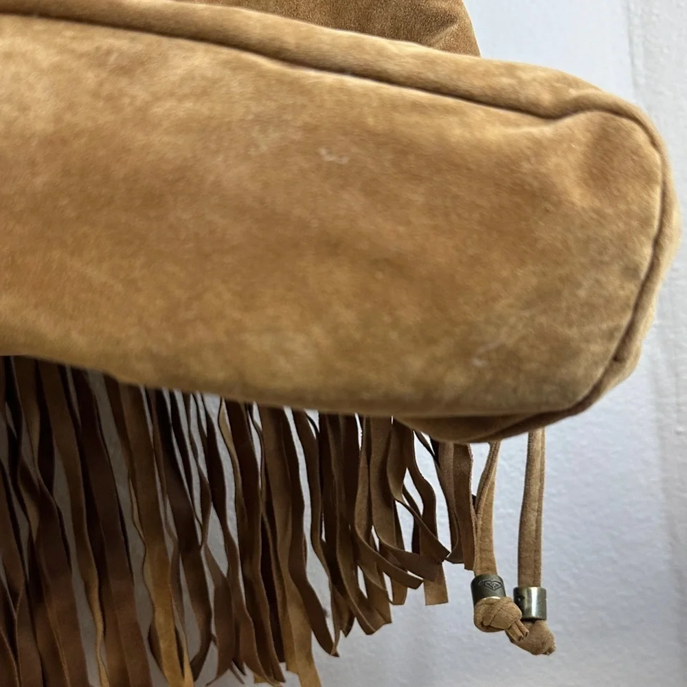 Roxy Faux Suede Tan Fringe Shoulder Boho Bag - Picture 7 of 13